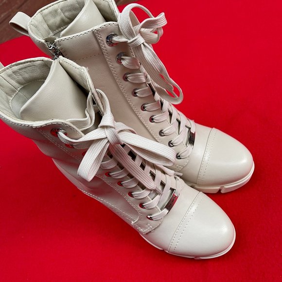 NWT Nine West Off White Leather combat ankle boots - Picture 3 of 11